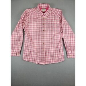 Gardeners Supply Co Women's Large Button Up Shirt‎ Pink Plaid Long Sleeves
